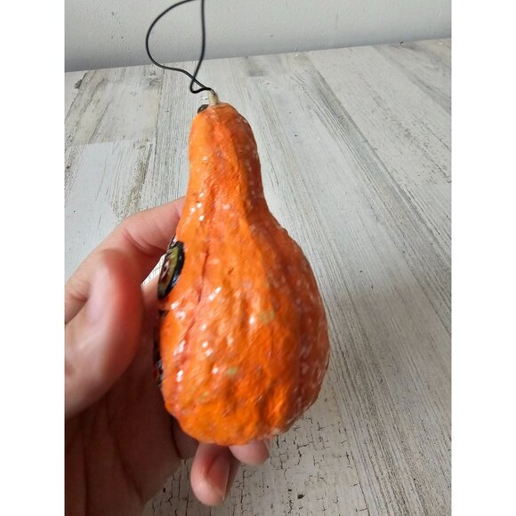 Vintage dept 56 glitter gourd pumpkin ornament jack-o'-lantern anthromorphic sha - Picture 3 of 8